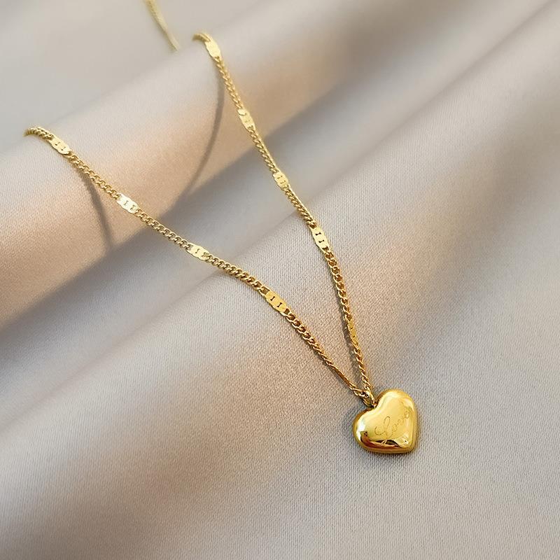 Stainless Steel Gold Color Love Heart Necklace