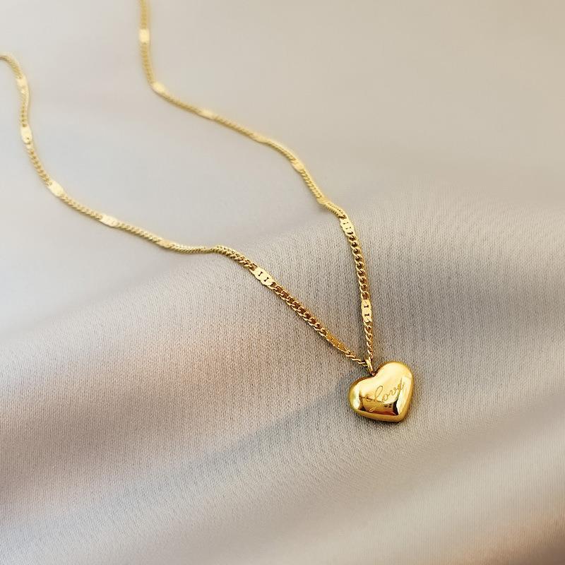 Stainless Steel Gold Color Love Heart Necklace