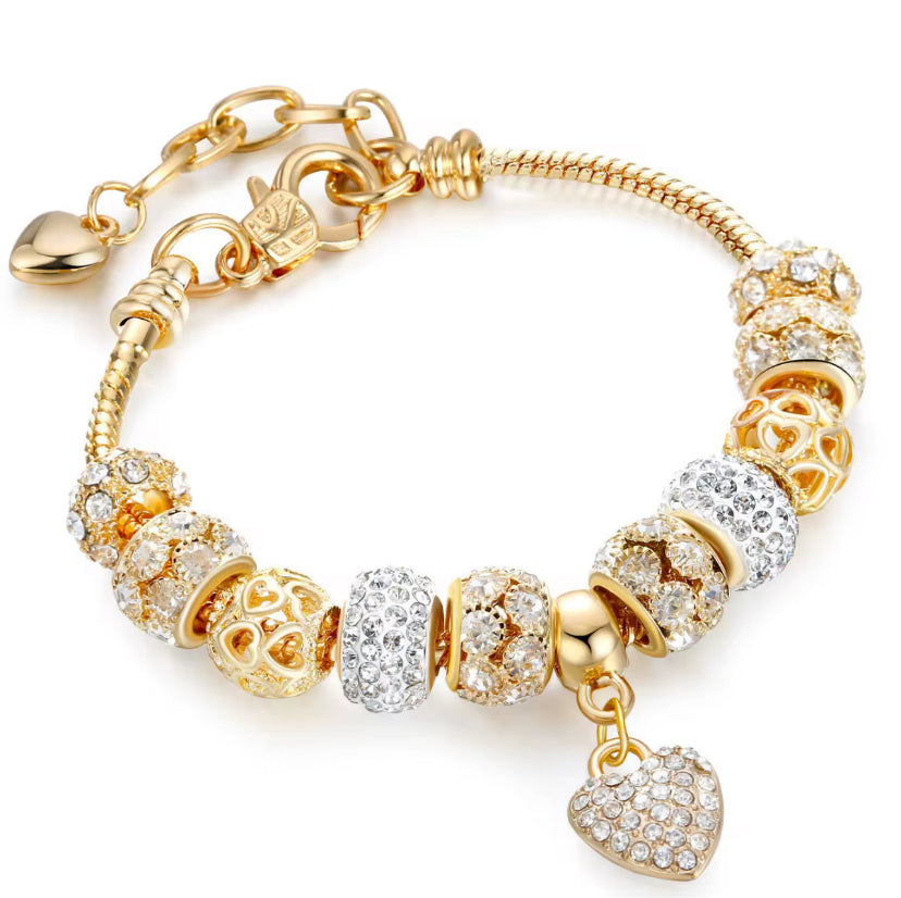 Heart Charm Stainless Steel Beaded Bangles For Women