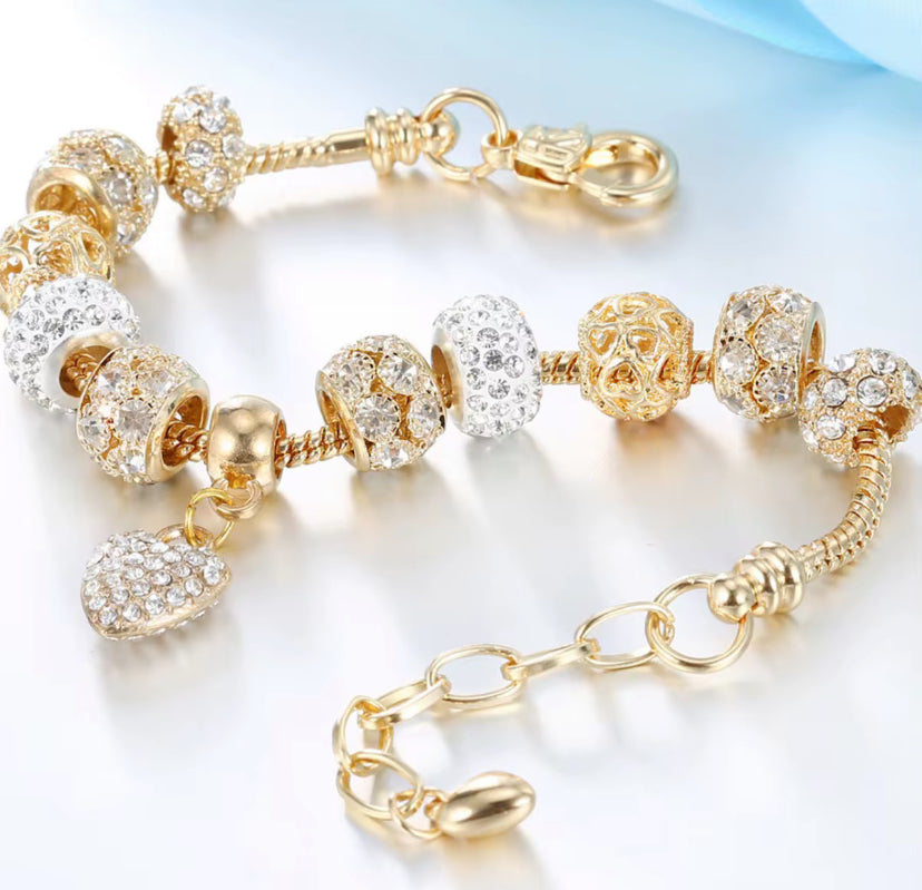 Heart Charm Stainless Steel Beaded Bangles For Women