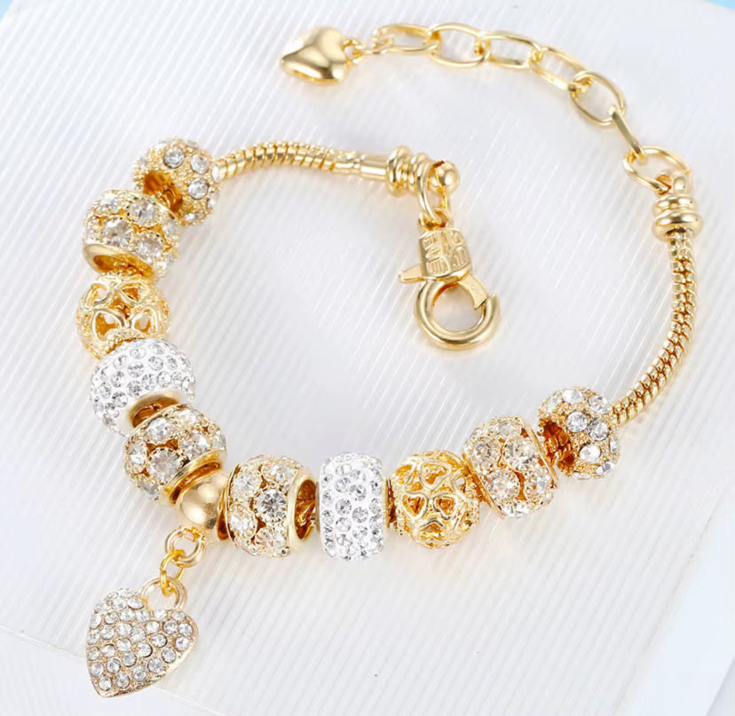 Heart Charm Stainless Steel Beaded Bangles For Women